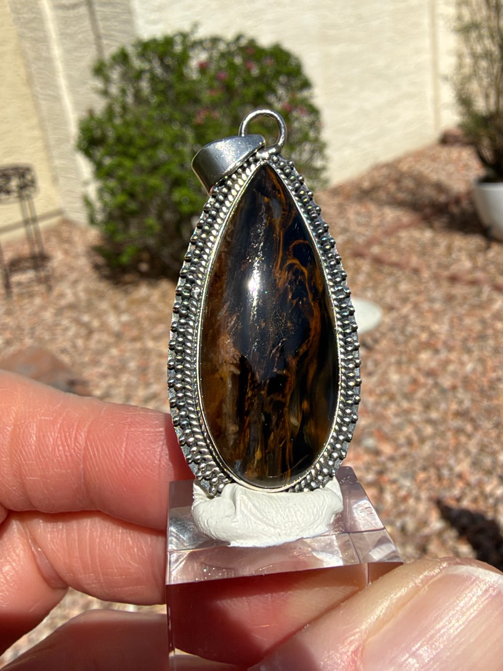 Sterling Silver Teardrop Brown Pietersite Pendant